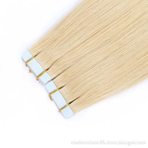 Wholesale 613# PU Tape Hair Extensions Double Wefted Virgin Human Hair Cuticles Aligned Tape Hair Weft For Black and White Women
